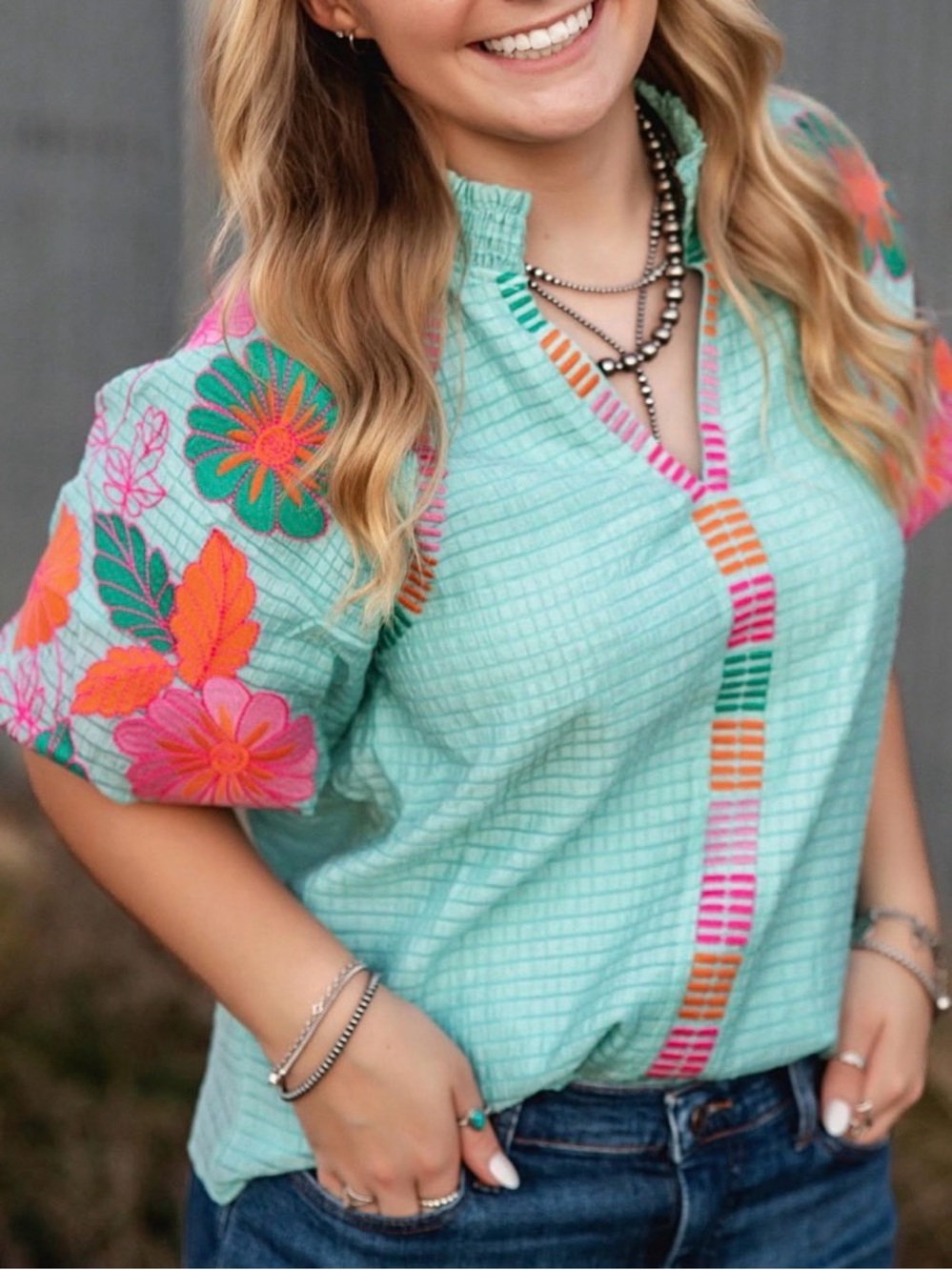 THML Aqua Embroidered Floral Tunic Top - Picture 2 of 8